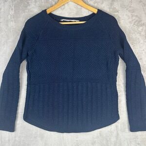 Athleta Sweater Hanover Size Small Blue Ribbed Knit Merino Wool